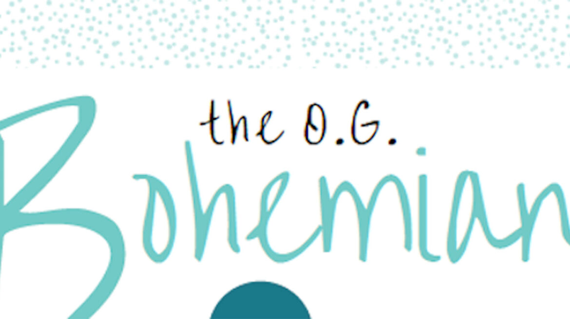 Mint green text with small dot pattern above it and large blue dots below