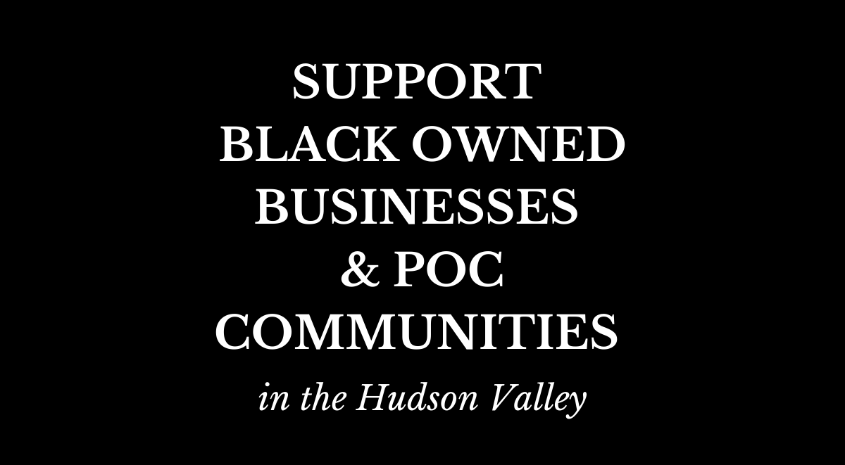 white text on black background support black owned businesses & poc communities