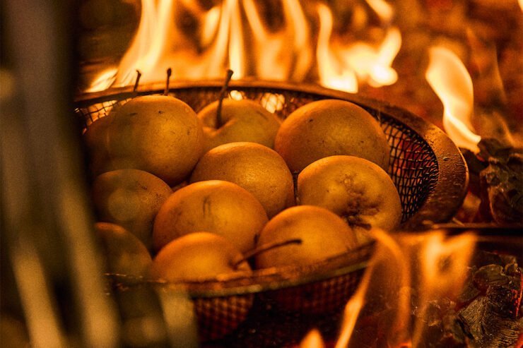 apples cooking in an open fire